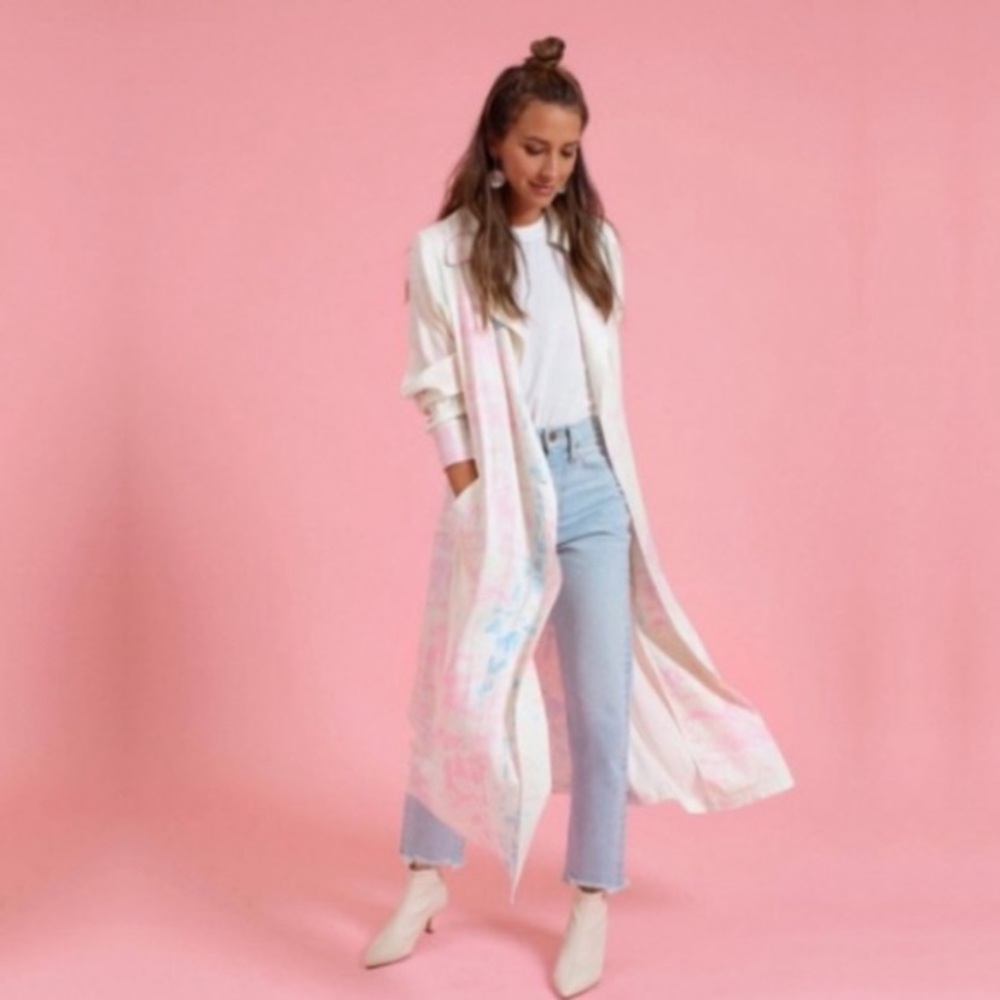 NWT Something Navy Satin Tie Dye Lightweight Trenchcoat Size XS